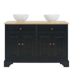 Homestylestore 1210mm Black Grey And Oak Bathroom Vanity Unit With Round Countertop Basins And Bronze Round Handles - thumbnail 2