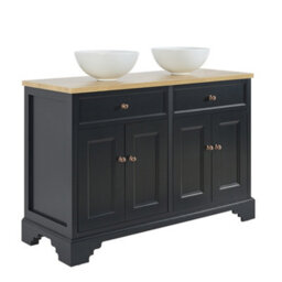Homestylestore 1210mm Black Grey And Oak Bathroom Vanity Unit With Round Countertop Basins And Bronze Round Handles - thumbnail 1