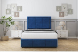 "Comfort Savoy Navy Plush Divan Bed Set 2 Drawers Left Side - 54"" Floor Standing & 12"" Footboard 2'6 Small Single" - thumbnail 1