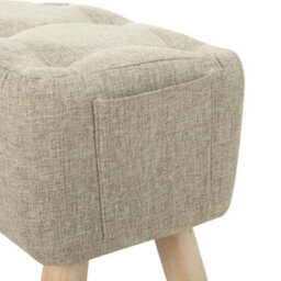 Khaki  Linen Padded Foot Rest Stool Pouffe Livingroom Chair Ottoman Footstool Wood Legs