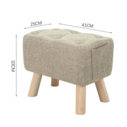 Khaki  Linen Padded Foot Rest Stool Pouffe Livingroom Chair Ottoman Footstool Wood Legs - thumbnail 2