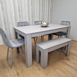 Kosy Koala Dining Table And 4 Chairs With Bench Grey 4  Grey Velvet Chairs Wood Dining Set Furniture - thumbnail 2