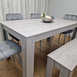 Kosy Koala Dining Table And 4 Chairs With Bench Grey 4  Grey Velvet Chairs Wood Dining Set Furniture - thumbnail 6