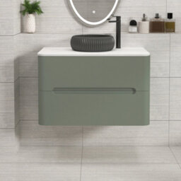Royal Bathrooms Venice 800mm Sage Green Wall Mounted Bathroom Countertop Vanity Unit 2 Drawer With Milan Black Basin - thumbnail 1