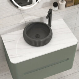 Royal Bathrooms Venice 800mm Sage Green Wall Mounted Bathroom Countertop Vanity Unit 2 Drawer With Milan Black Basin - thumbnail 6