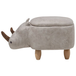 Beliani Rhino Stool With Hidden Storage, Light Grey Faux Leather, Rubberwood Legs - 60 X 32 X 35 Cm - thumbnail 5