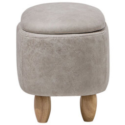 Beliani Rhino Stool With Hidden Storage, Light Grey Faux Leather, Rubberwood Legs - 60 X 32 X 35 Cm - thumbnail 6