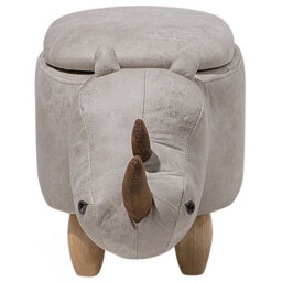 Beliani Rhino Stool With Hidden Storage, Light Grey Faux Leather, Rubberwood Legs - 60 X 32 X 35 Cm - thumbnail 1