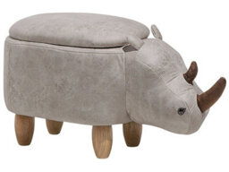 Beliani Rhino Stool With Hidden Storage, Light Grey Faux Leather, Rubberwood Legs - 60 X 32 X 35 Cm - thumbnail 3