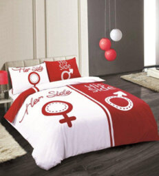 Velosso Red White His And Hers Duvet Cover And Pillowcase Set King - thumbnail 1