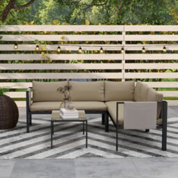 Wyld Haus Cichetti 5-Seater Khaki Corner Garden Sofa Set With Tempered Glass Coffee Table And Cushions - thumbnail 7