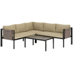 Wyld Haus Cichetti 5-Seater Khaki Corner Garden Sofa Set With Tempered Glass Coffee Table And Cushions - thumbnail 2