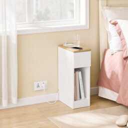 Sobuy Nightstand With Drawer And Shelf 7.9X13.8X23.6 Inch Charging Station Fbt111-E-Nw - White - thumbnail 2