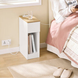 Sobuy Nightstand With Drawer And Shelf 7.9X13.8X23.6 Inch Charging Station Fbt111-E-Nw - White - thumbnail 4