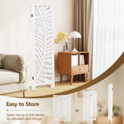 Costway 3-Panel Room Divider 170 Cm Freestanding Privacy Screen W/ Natural Paulownia Wood Frame - thumbnail 4