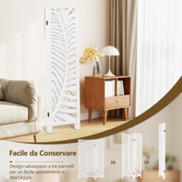 Costway 3-Panel Room Divider 170 Cm Freestanding Privacy Screen W/ Natural Paulownia Wood Frame - thumbnail 9