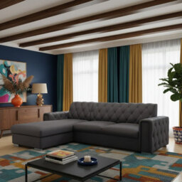 Roma Corner Sofa Bed With Storage For Living Room Polyurethane Foam Wave Springs Metal Legs Frame 267X85X185Cm Graphite Left