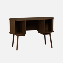 Sweeek - Oval Desk With Grooved Wood Effect And Two Storage Spaces L 120 X D 55 X H 77 Cm Legacy Walnut - thumbnail 3