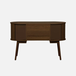 Sweeek - Oval Desk With Grooved Wood Effect And Two Storage Spaces L 120 X D 55 X H 77 Cm Legacy Walnut - thumbnail 4