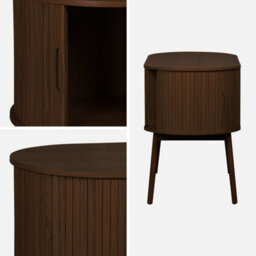 Sweeek - Oval Desk With Grooved Wood Effect And Two Storage Spaces L 120 X D 55 X H 77 Cm Legacy Walnut - thumbnail 5