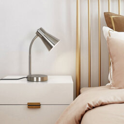 GoodHome Hetange Retro Satin Nickel Table Lamp - thumbnail 1