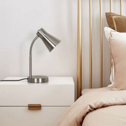 GoodHome Hetange Retro Satin Nickel Table Lamp - thumbnail 2