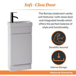 Plum&clay Romeo Matt White Floorstanding Cloakroom Vanity Unit With Basin (W)390mm - thumbnail 6