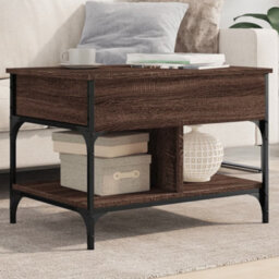 Berkfield Coffee Table Brown Oak 70X50X50 Cm Engineered Wood And Metal - thumbnail 1