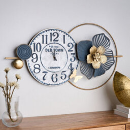 Wyld And Coco Blue Iron Frame Wall Clock 90 X 49 Cm - Black Spade Hands, Arabic Numerals, Modern Rectangular Design - thumbnail 2