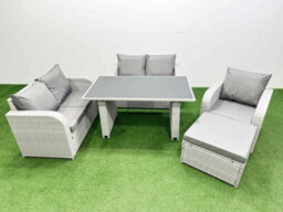 Fimous Rattan Sofa Outdoor Furniture With Dining Table,love Sofa,big Stool Patio Furniture Light Grey 6 Seater - thumbnail 1