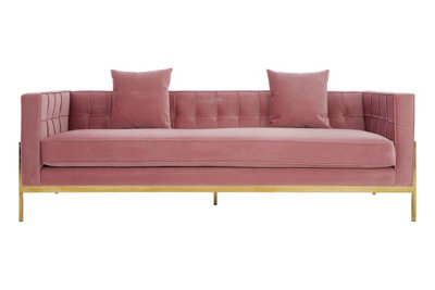 Orsina Velvet Upholstered 3 Seat Pink Sofa,gold Finished Lounge Sofa,low Profile Tufted Couch,ideal For Outdoor Use - image 1