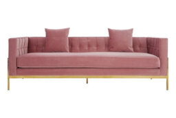 Orsina Velvet Upholstered 3 Seat Pink Sofa,gold Finished Lounge Sofa,low Profile Tufted Couch,ideal For Outdoor Use