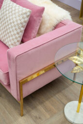 Orsina Velvet Upholstered 3 Seat Pink Sofa,gold Finished Lounge Sofa,low Profile Tufted Couch,ideal For Outdoor Use - thumbnail 3