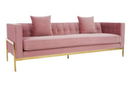 Orsina Velvet Upholstered 3 Seat Pink Sofa,gold Finished Lounge Sofa,low Profile Tufted Couch,ideal For Outdoor Use - thumbnail 5