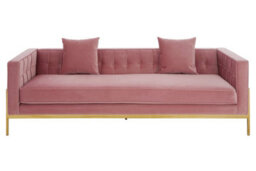 Orsina Velvet Upholstered 3 Seat Pink Sofa,gold Finished Lounge Sofa,low Profile Tufted Couch,ideal For Outdoor Use - thumbnail 4