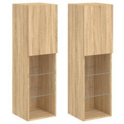 Berkfield Durable Tv Cabinets With Led Lights 2 Pcs Sonoma Oak 30.5X30X102 Cm - thumbnail 1