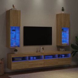 Berkfield Durable Tv Cabinets With Led Lights 2 Pcs Sonoma Oak 30.5X30X102 Cm - thumbnail 4