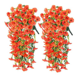 2 Pack Artificial Outdoor Hanging Flowers, 75Cm, Plants, Faux Hanging Baskets, Fake - thumbnail 1