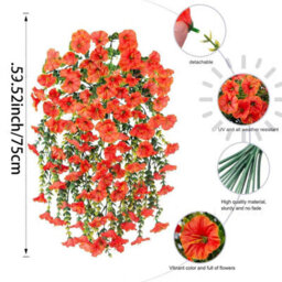 2 Pack Artificial Outdoor Hanging Flowers, 75Cm, Plants, Faux Hanging Baskets, Fake - thumbnail 2