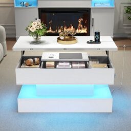 Matteo White Lift-Up Coffee Table With Power Outlets, Usb & Usb-C Charging, Led Lighting & Hidden Storage - 100X50Cm Extendable - thumbnail 2