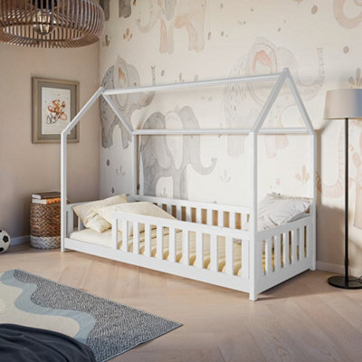 Arte Noah Wooden House Bed Eu Single Pine 97Cm - Safe, Imaginative House-Shaped Single Bed With Guard Rails - image 1