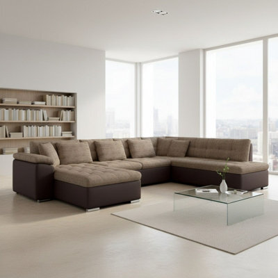 Niko Bis U Shaped Fold Out Corner Sofa Bed For Living Room With Storage Beige And Brown Left - image 1