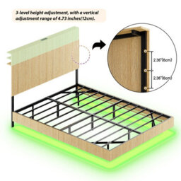 Matteo Modern Floating Bed Frame With Led Lighting And Fluted Headboard, 150 X 200 Cm - thumbnail 8