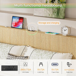 Matteo Modern Floating Bed Frame With Led Lighting And Fluted Headboard, 150 X 200 Cm - thumbnail 9