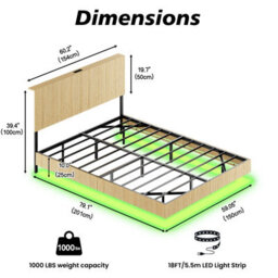 Matteo Modern Floating Bed Frame With Led Lighting And Fluted Headboard, 150 X 200 Cm - thumbnail 4