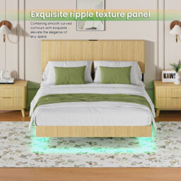 Matteo Modern Floating Bed Frame With Led Lighting And Fluted Headboard, 150 X 200 Cm - thumbnail 5