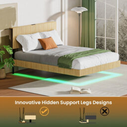 Matteo Modern Floating Bed Frame With Led Lighting And Fluted Headboard, 150 X 200 Cm - thumbnail 6