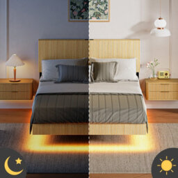 Matteo Modern Floating Bed Frame With Led Lighting And Fluted Headboard, 150 X 200 Cm - thumbnail 7