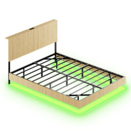 Matteo Modern Floating Bed Frame With Led Lighting And Fluted Headboard, 150 X 200 Cm - thumbnail 3