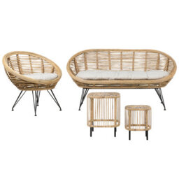 Beliani Garden Lounge Set With Table 3 Seater Maratea/cesenatico Rattan Natural - thumbnail 1